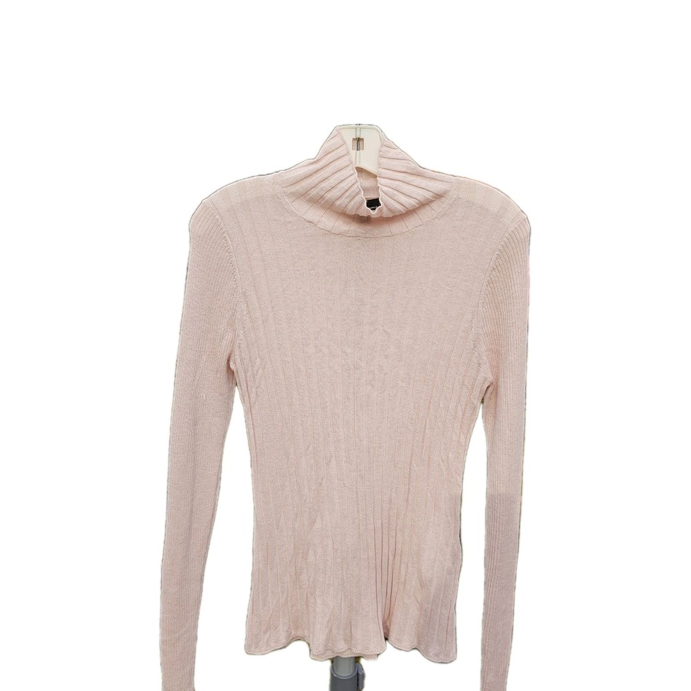 White House Black Market-Pink Roll Neck Ribbed Long Sleeve Top Size Medium - Picture 1 of 7
